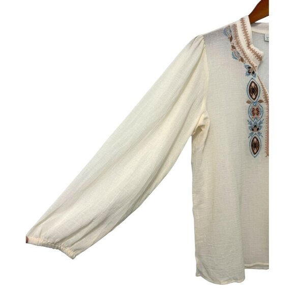 Spartina 449 Analyn Embroidered Tunic Blouse 100% Cotton Gauze Sheer Boho Size L - Picture 3 of 11